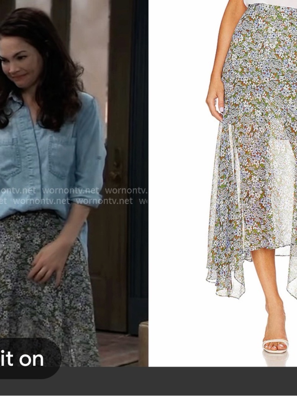 Veronica Beard shipla Green Floral High-Low Midi Skirt